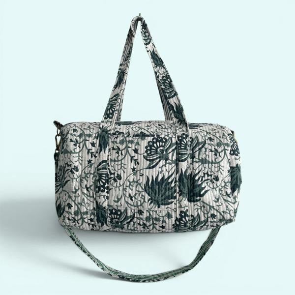 Hayley & Co Large Weekend Duffle Bag | Teal Block Print Floral