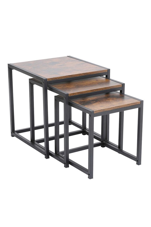 Living and Home Industrial Style Set of 3 Square Nesting Side Tables