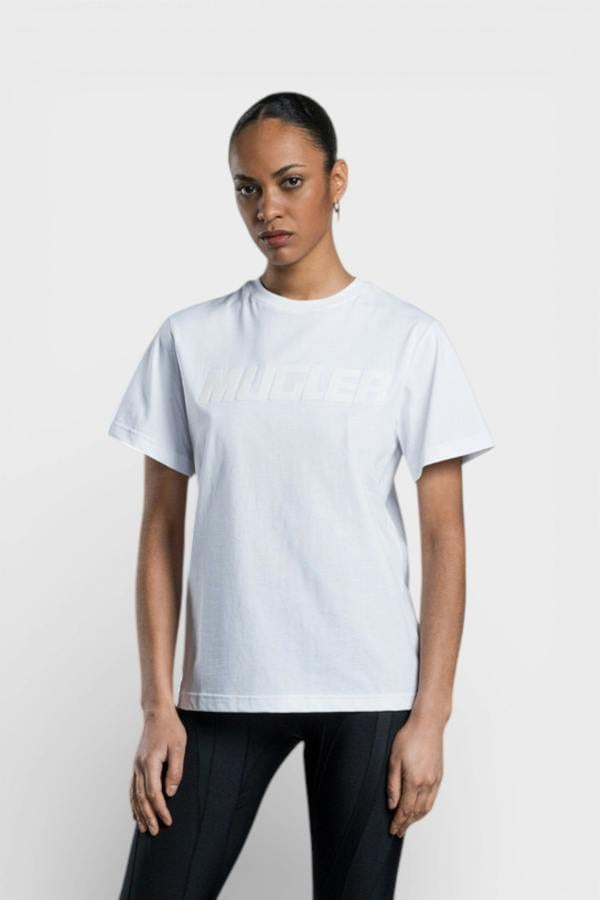 Mugler Logo Print Oversized Tee Warm White
