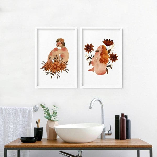 Framed pictures for bathrooms | set of 2 Ladies wall art prints