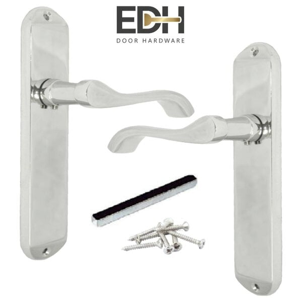 EDH Door Hardware Polished Chrome Cadenza Victorian Scroll Door Handles with Tubular Latch – 4 Pair Pack – 178mm x 38mm