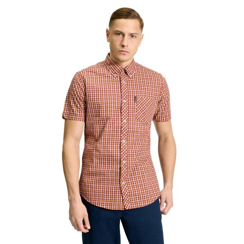 Ben Sherman Mens Signature House Checked Short-Sleeved Shirt - Red