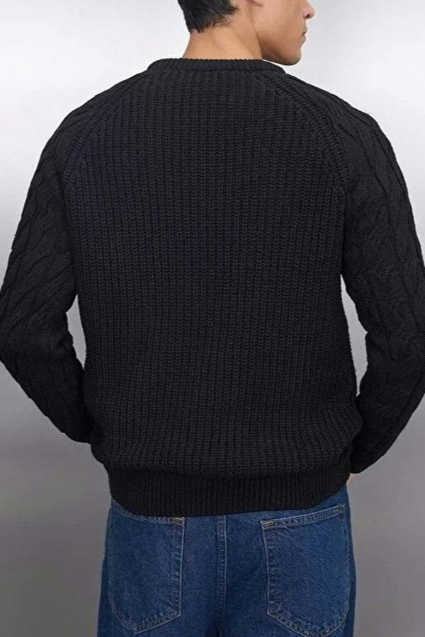 WOVCOR Regular Fit Woolen Crew Neck Knit Men's Sweater with Hair Knitting Detail