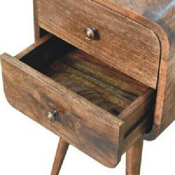 Wyld Haus Peschiera Mini Curved Grey Washed Bedside Table Mango Wood