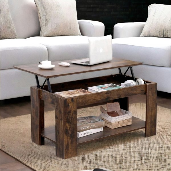 Rafaelo Mobilia Industrial Brown Lift Top Coffee Table With Hidden Storage