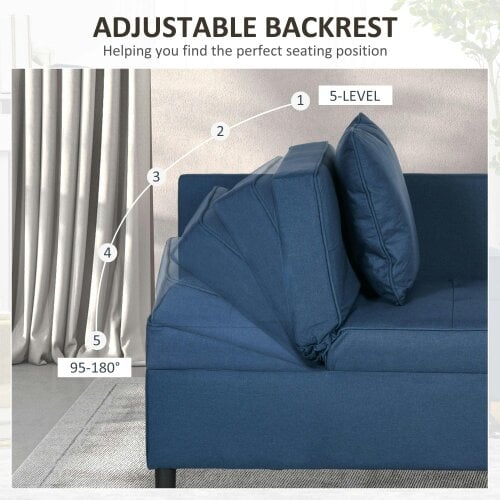 Wyld Haus Sumima Fabric Blue 3 In One Convertible Single Sofa Bed With 5 Position Adjustable Back