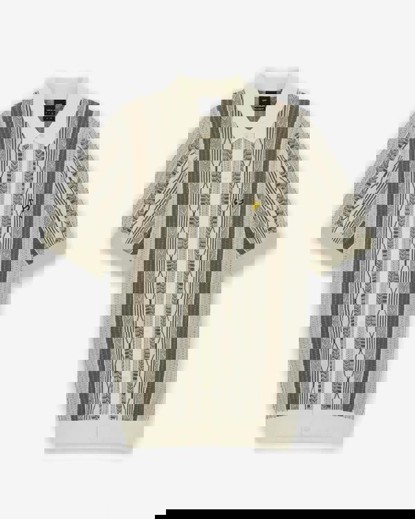 Lyle & Scott Brocade Jacquard Short Sleeve Mens Knitted Shirt - Y148 Ice Cream