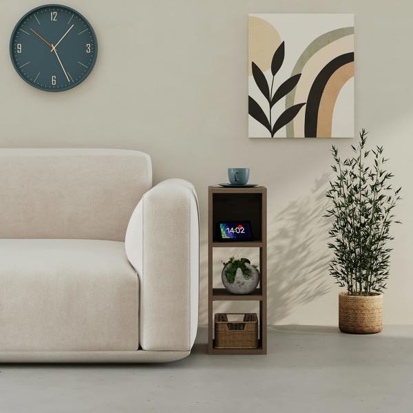 Decortie Modern Combayn 3 Cube Small Low Standing Book Shelf Contemporary Stackable Cube Storage Unit for Small Space