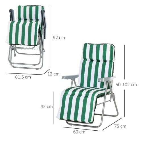 Bobobiy 2 Pieces Outdoor Sun Lounger Set with Cushions, 5-Level Adjustable Backrest, Green & White
