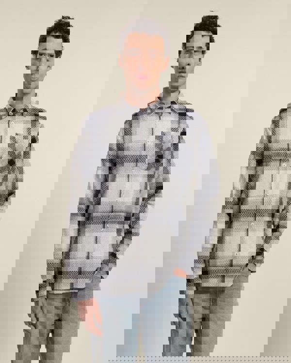 Larsson & Co Cream With Navy Check Textured Overshirt