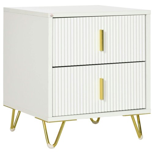 Wyld Haus Bapano White And Gold 2 Drawer Ribbed Bedside Table Gold Accents