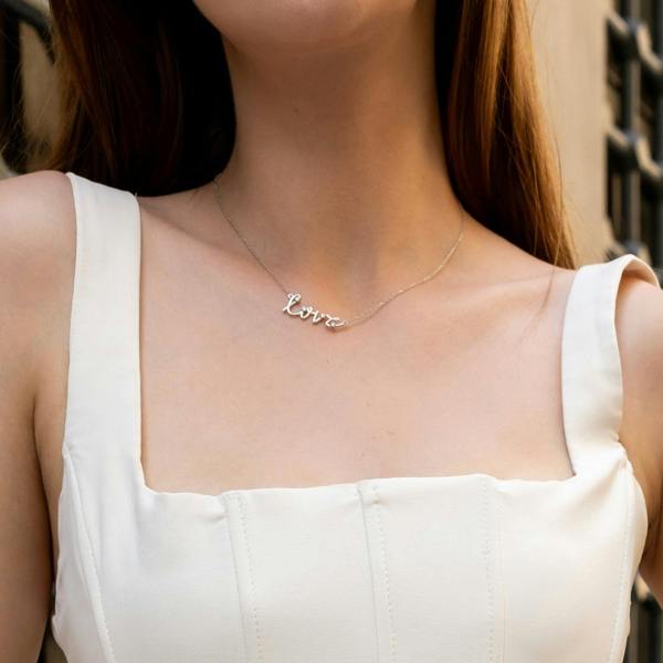 Spero London Sterling Silver Jewelled Love Necklace