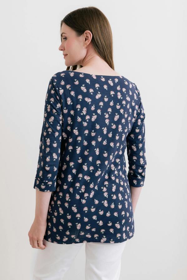 Lily & Me Coastal 3/4 Sleeve Jersey Print Tunic Navy