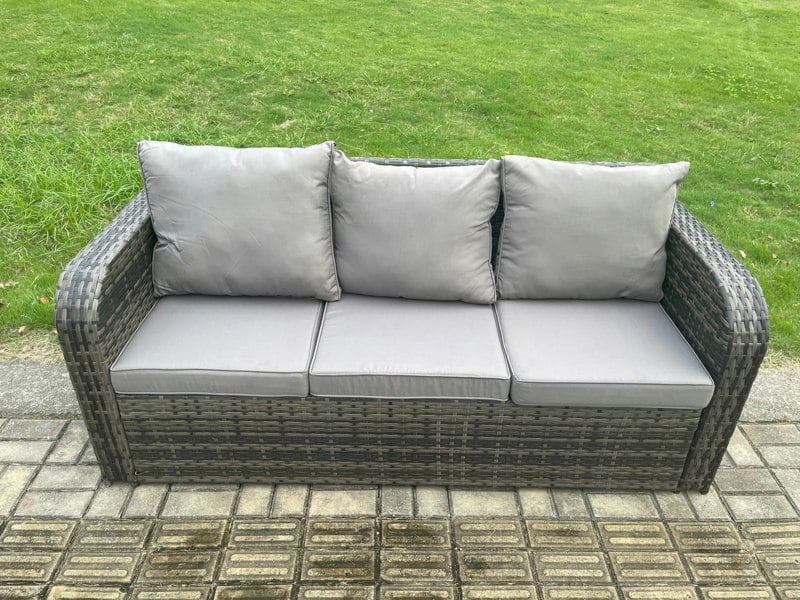 Fimous 9 Seater Garden Rattan Furniture Dining Table Sofa Set Indoor Outdoor with 2 Reclining Chairs 2 Side Tables 2 Small Footstools Dark Grey Mixed