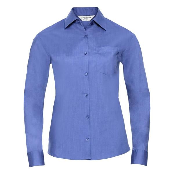 Russell Collection Womens/Ladies Poplin Easy-Care Long-Sleeved Shirt - Corporate Blue