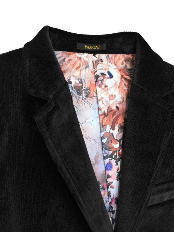 Close up of black Velvet Casual Jacket - Pamoni
