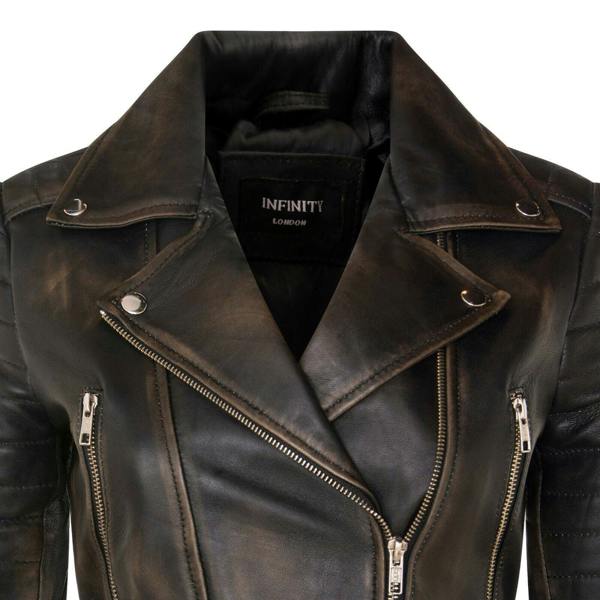 Infinity Leather Womens Cropped Brando Leather Biker Jacket-Damascus