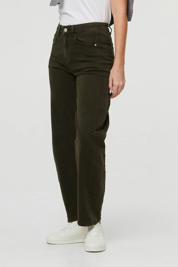 Khaki | High Waist Wide Barrel Fit Jeans

