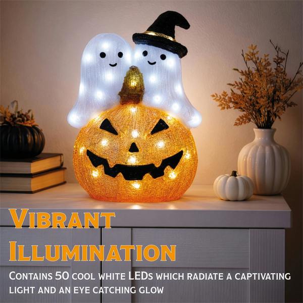 Fxlab White LED Pumpkin and Ghost Outdoor Halloween Decoration with with 5m Lead Cable BS IP20 Transformer Timer 6 18H