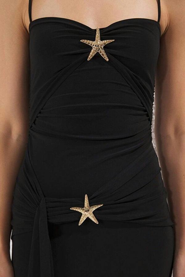 WOVCOR Accessory Detailed Knitted Maxi Evening Dress
