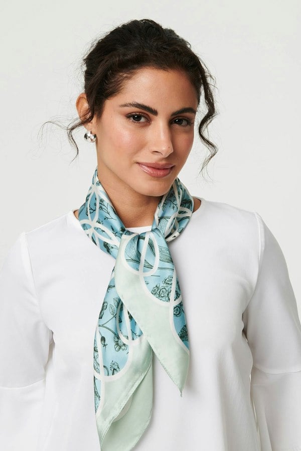 Green | Floral Border Print Square Scarf
