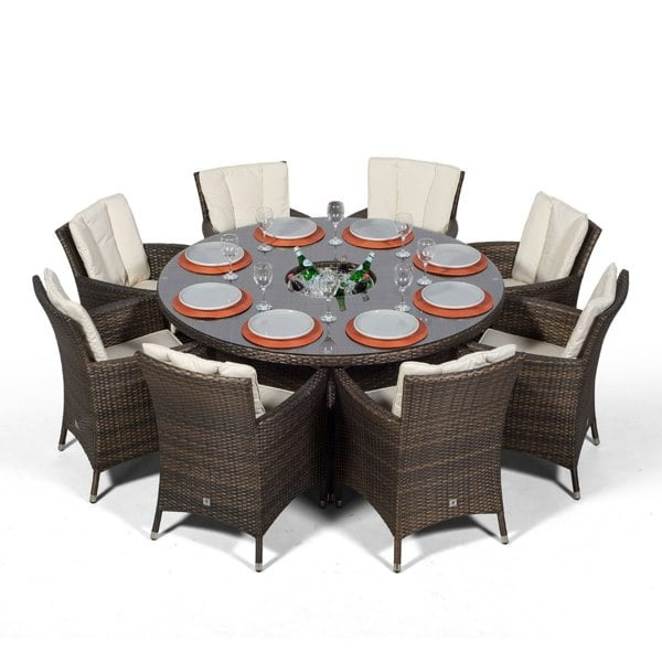 Giardino Savannah Round 8 Seater Rattan Patio Dining Set with Ice Bucket Drinks Cooler