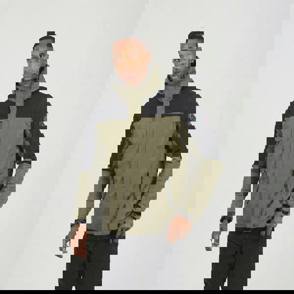 Brave Soul Khaki Colour Block Hooded Jacket - Khaki Image 1