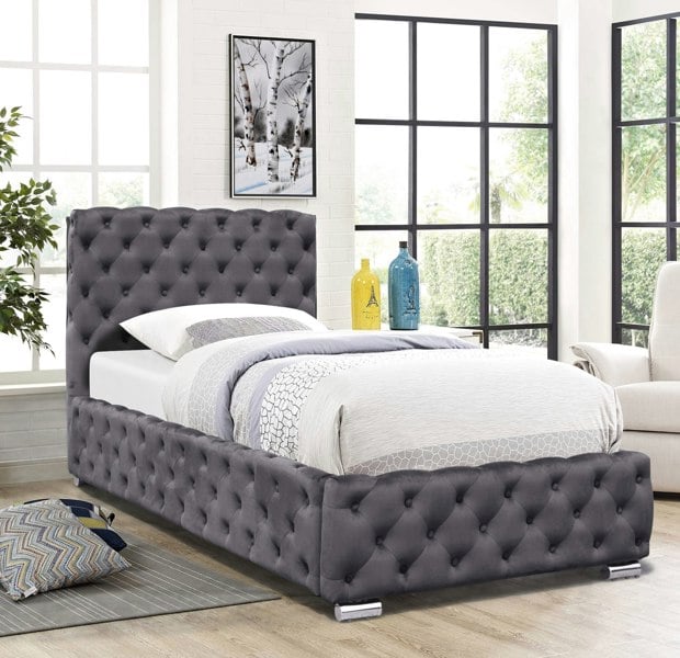 Comfy Living Tufted Fabric Bed Frame In Grey Or Green In 3ft, 4ft6 or 5ft Size Bedroom