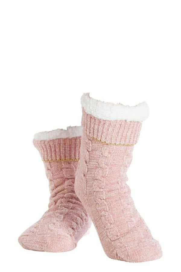 Ladies Chenille Cable Lurex Slipper Sock