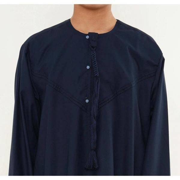 HM11 - Boy's Thobe Emirati Omani Bobble Button String Tassel - Navy - Thobez - 3
