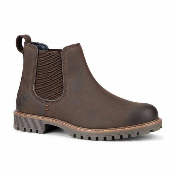 Side profile of Rydale Men's Sledmere Leather Chelsea Boots in brown leather with classic Chelsea boot styling