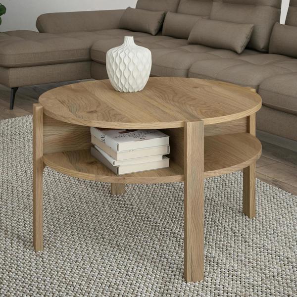 Furniture To Go Tobago Round Coffee Table with Open Shelf in Mauvella Oak