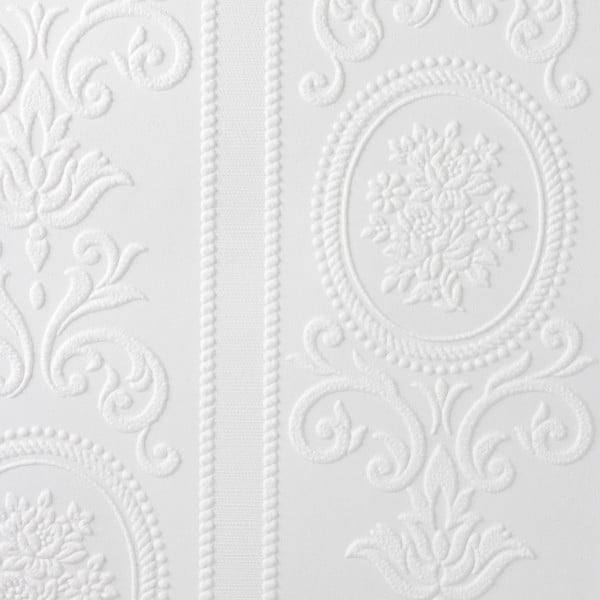 Superfresco Paintable Cameo Stripe Textured Wallpaper - White Durable - 10m