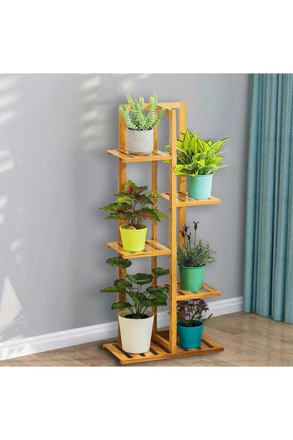 Living and Home Rustic Wooden 5-Tiered Potted Plant Stand