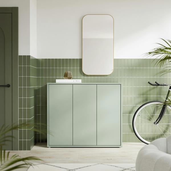 Furniture To Go Alice Springs Shoe Cabinet with 3 Doors Push-to-Open in Sage Green