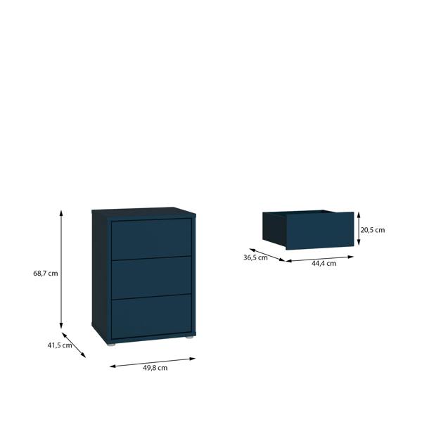 Furniture To Go Alice Springs Bedside Cabinet with 3 Drawers Push-to-Open in Night Blue