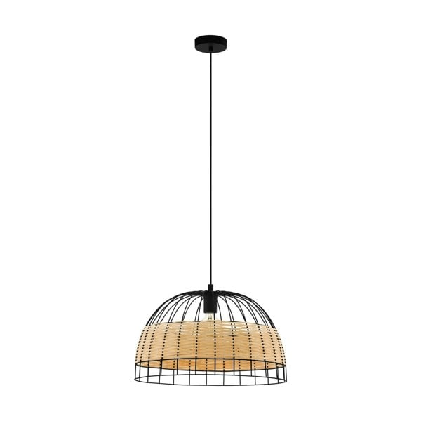 Hanging Ceiling Pendant Light Black & Wicker 1x 40W E27 Hallway Feature Lamp Loops
