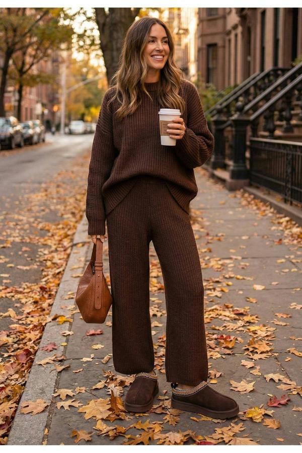 Ravina Chunky Slip On Suede Slippers With Stitch Detail - Brown