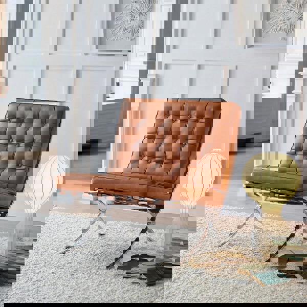 Weilai Concept Barcelona Chair And Ottoman, Brown Leather