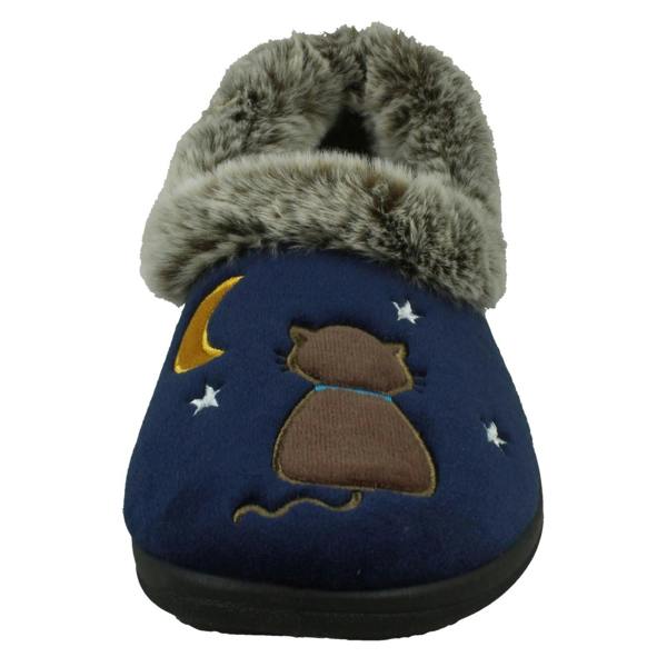 Padders Ladies Padders Slippers With Cats Motifs With A Faux Fur Trim Anna