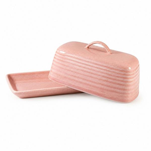 Scandi Home Paris Ceramic Butter Dish, Pink Reactive Glaze