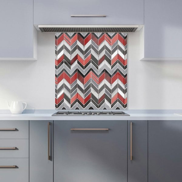 Warren Reed - Designer Red Grey Geometric Pattern Kitchen Splashback