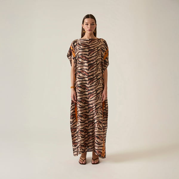 Zebra print maxi kaftan relaxed fit side splits