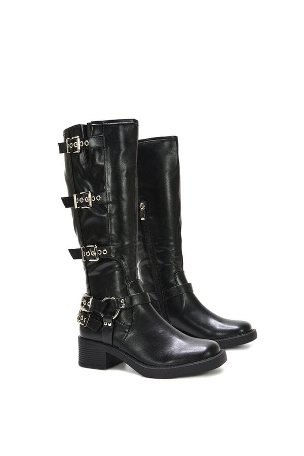 XY LONDON Harness square toe Knee High Biker Boots