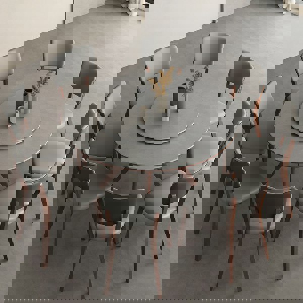 Detail view of Leah Round Dining Table Set with circle extendable dining table