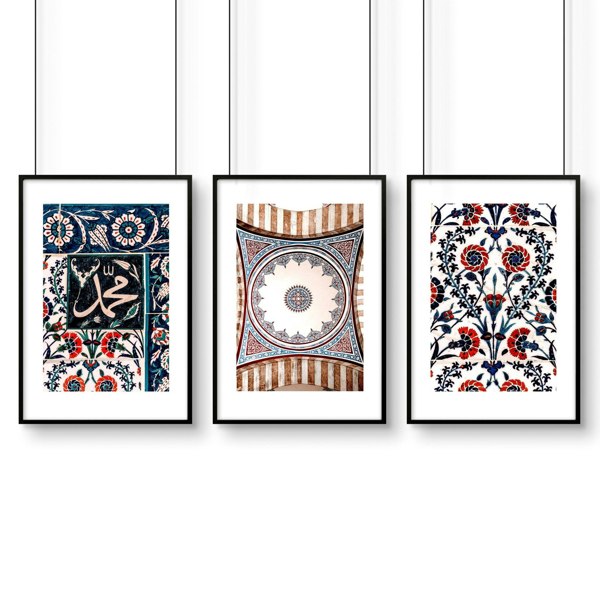 Islamic mosaic wall art | set of 3 pictures for hallway