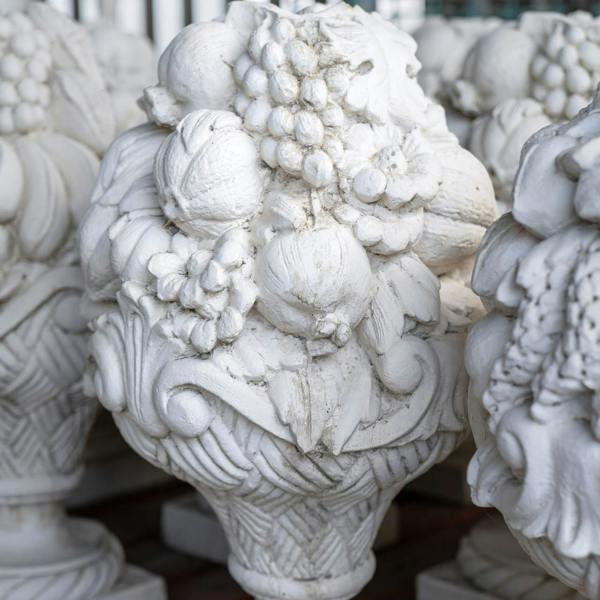 PAIR Giant Vase of Fruit Design Ornaments or Pillar Tops Very Heavy and Detailed