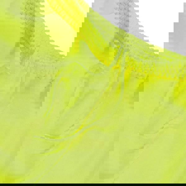 Scruffs High Visibility Mens Hi Vis Trade Workwear Trade Joggers, close-up of bright yellow high visibility work joggers showing elastic waistband and drawstring.