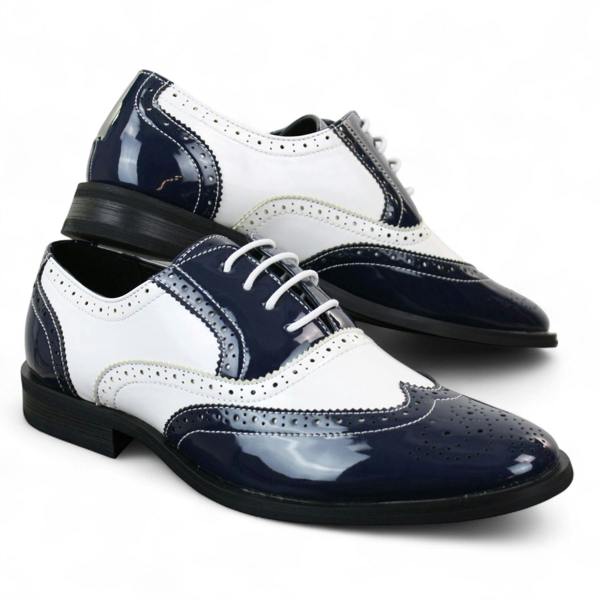 Dolcetto Men's Patent Lace-Up Navy White Brogues Smart Dress Shoes