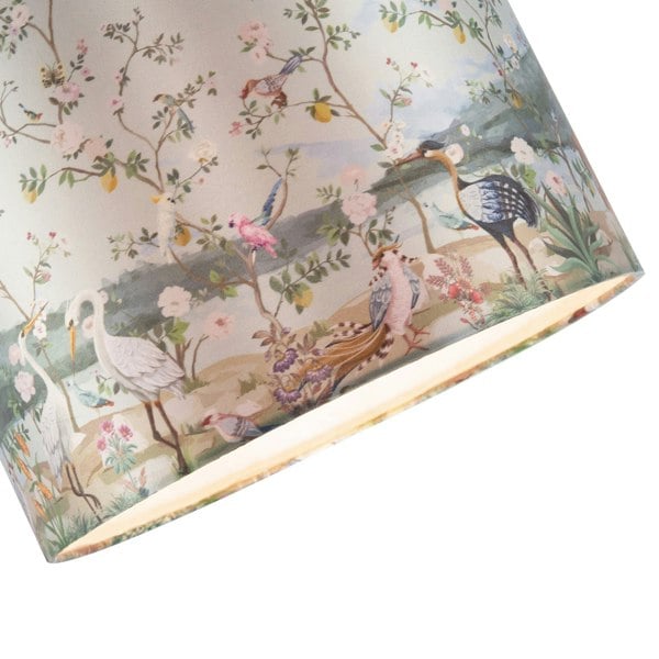 Mountains and Forests Lamp Shade with Floral and Bird Illustrations Image 5